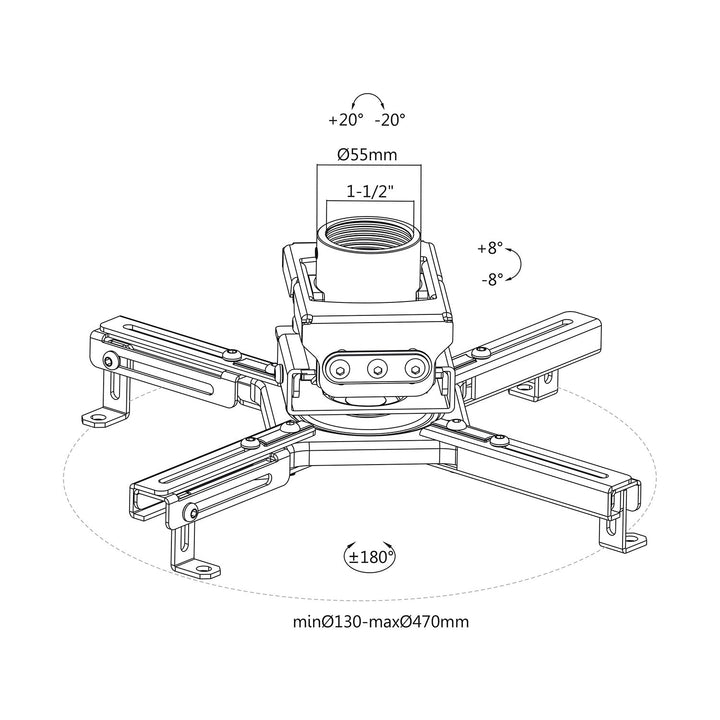 Маклин таванна стойка за проектори, Profi Market System, 80–980 mm, макс. 35 kg, черна, MC-913