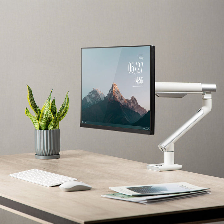 Ergo Office мониторна стойка, премиум с газова пружина, двойна ръка, 17"-32" 9 кг, бяла, ER-437