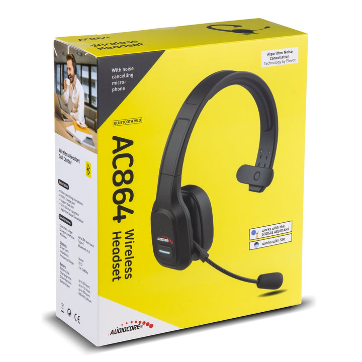 Bluetooth ANC слушалки за кол център с Audiocore микрофон, QCC3020, ANC, AVRCP, A2DP, HSP, HFP, SBC AAC кодек, AC864
