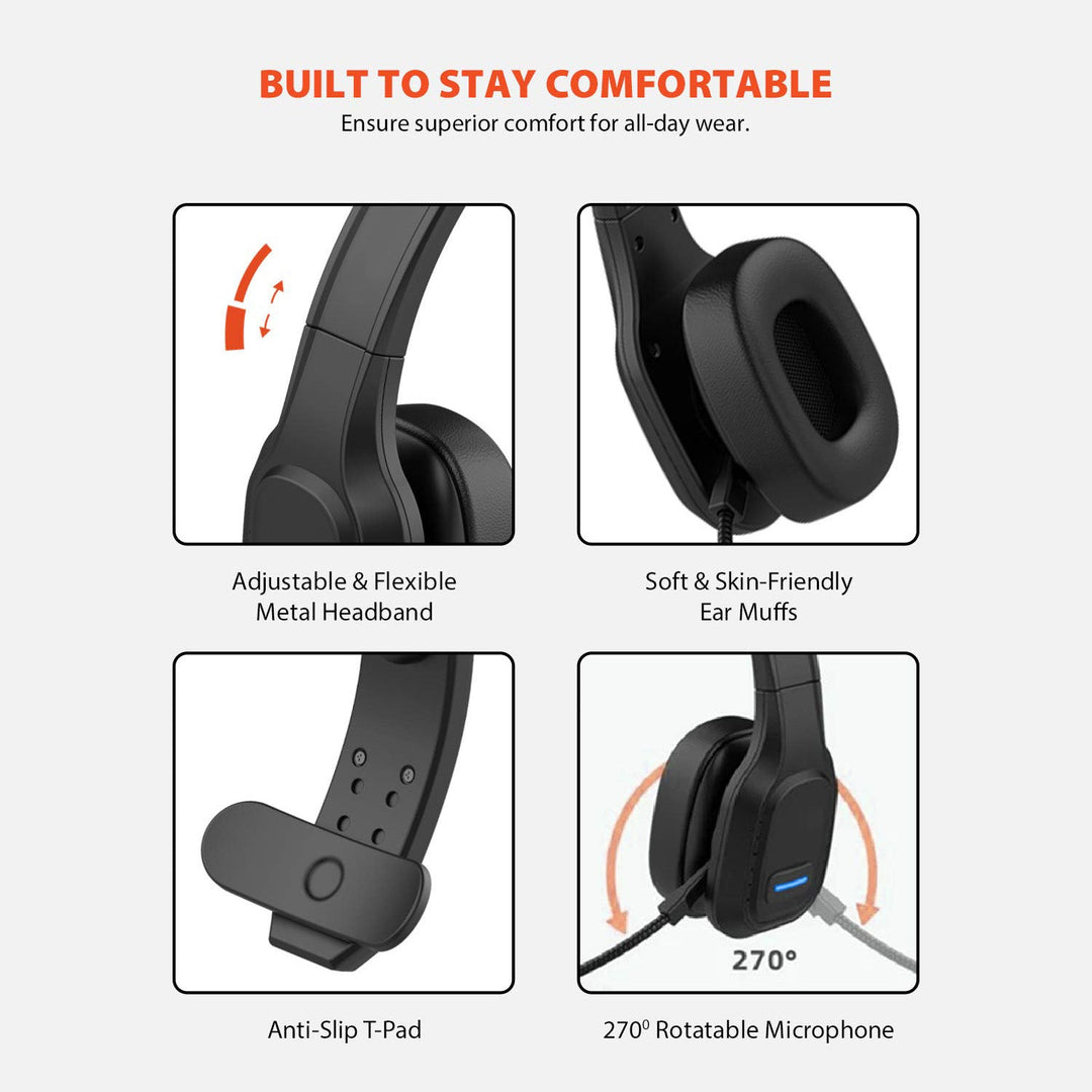 Bluetooth ANC слушалки за кол център с Audiocore микрофон, QCC3020, ANC, AVRCP, A2DP, HSP, HFP, SBC AAC кодек, AC864