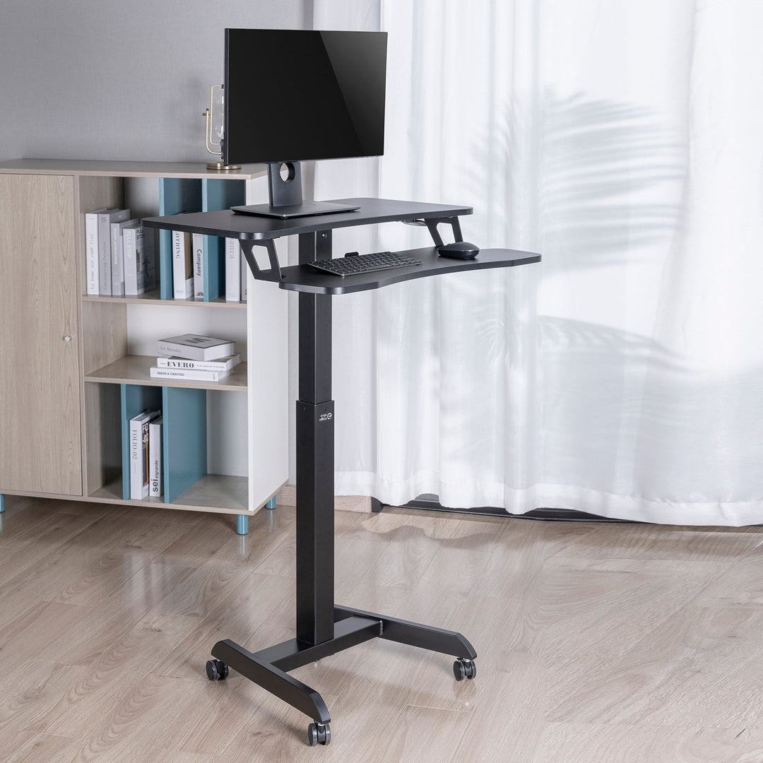 Birou reglabil pe inaltime, Ergo Office ER-444B, 80 x 40 cm, negru, cu blat dublu