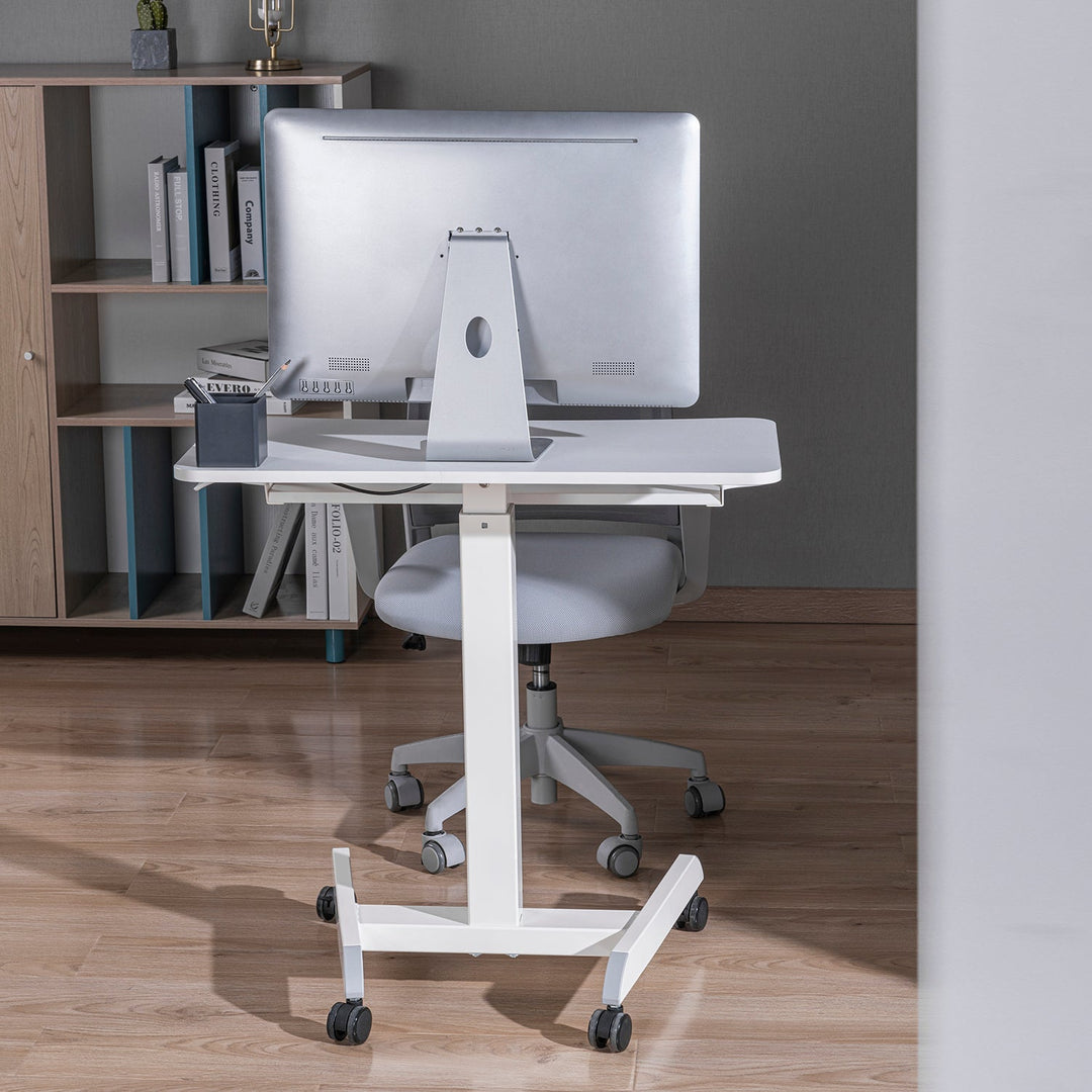 Мобилна работна станция с регулиране на височината и двойна платформа Ergo Office, за работа в изправено положение, бяла, макс. 8 кг, макс. височина 1200 мм, ER-444 W