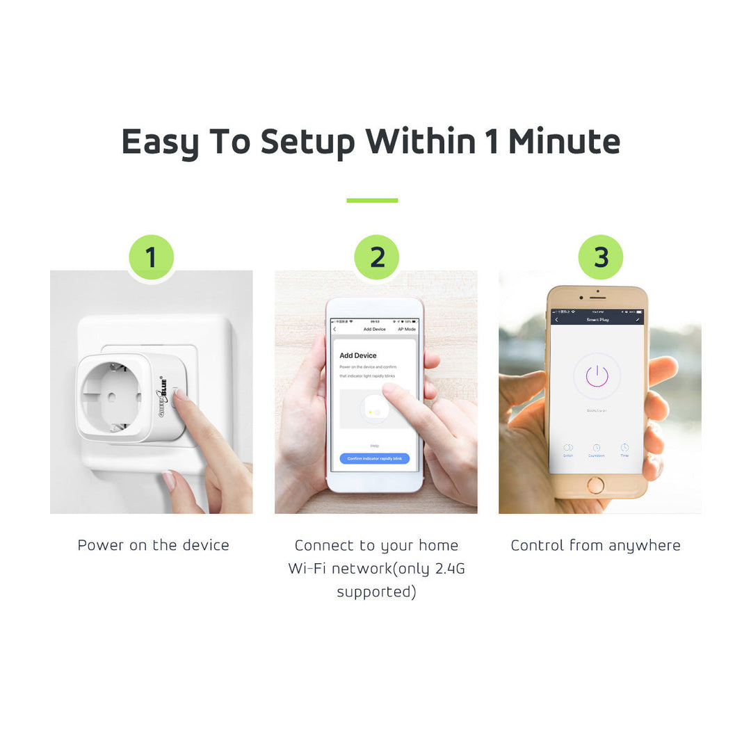 GreenBlue дистанционно управляема WiFi контактна кутия, Android/iOS/Alexa/Google Home, енергийна консумация, таймер, макс. 3680 W, тип F, GB720 F