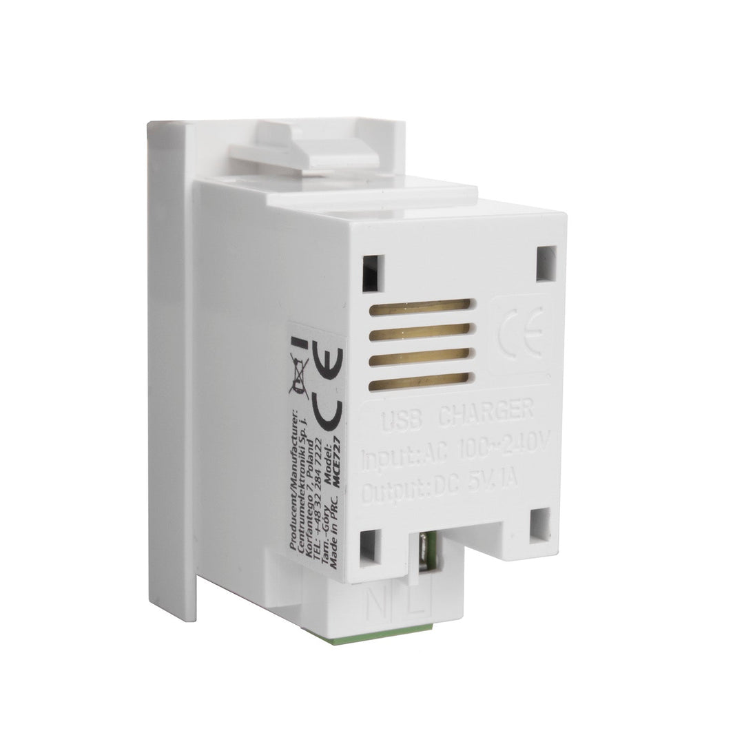 USB гнездо с Maclean зарядно устройство, единично, 1A, бяло, MCE727W