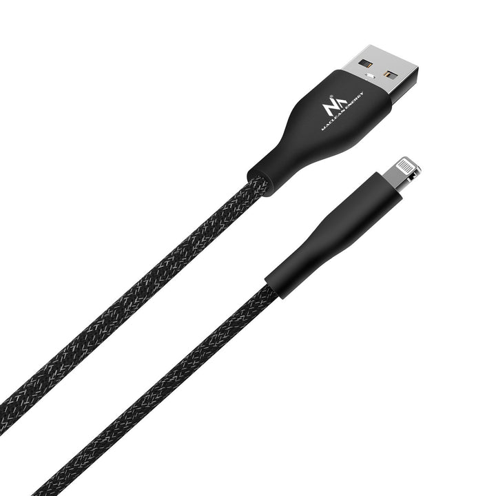 Кабел MFi (Made for iPhone / iPod / iPad) с поддръжка на Fast Charge 2.4A Maclean Energy MCE845B, черен, дължина 1 м, 5V/2.4A – пренос на данни
