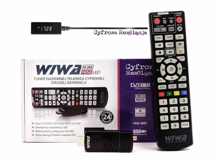 DVB-T/T2 H.265 тунер с HDMI конектор и мини Wiwa дисплей, идеален за приемане на новия DVB T2 сигнал.
