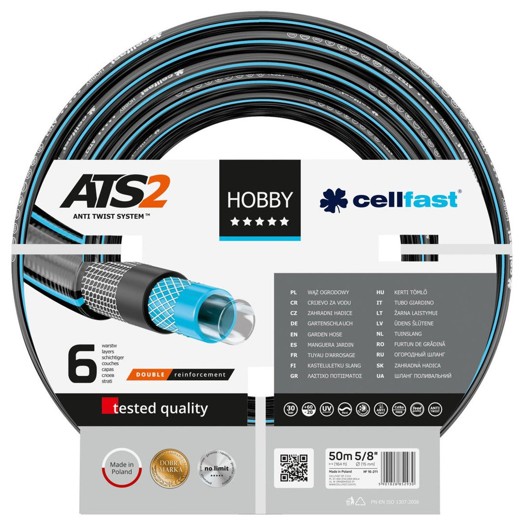 Furtun pentru gradina cu 6 straturi Cellfast HOBBY, 5/8", armat, 50 m lungime, protectie UV, antirasucire