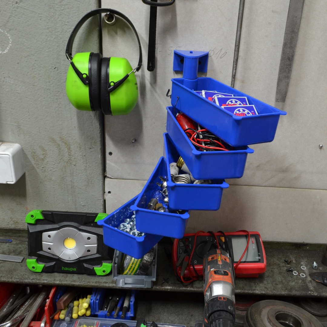 PIVOT Set de 3 containere rotative de depozitare, polipropilenă, culoare albastră, organizează