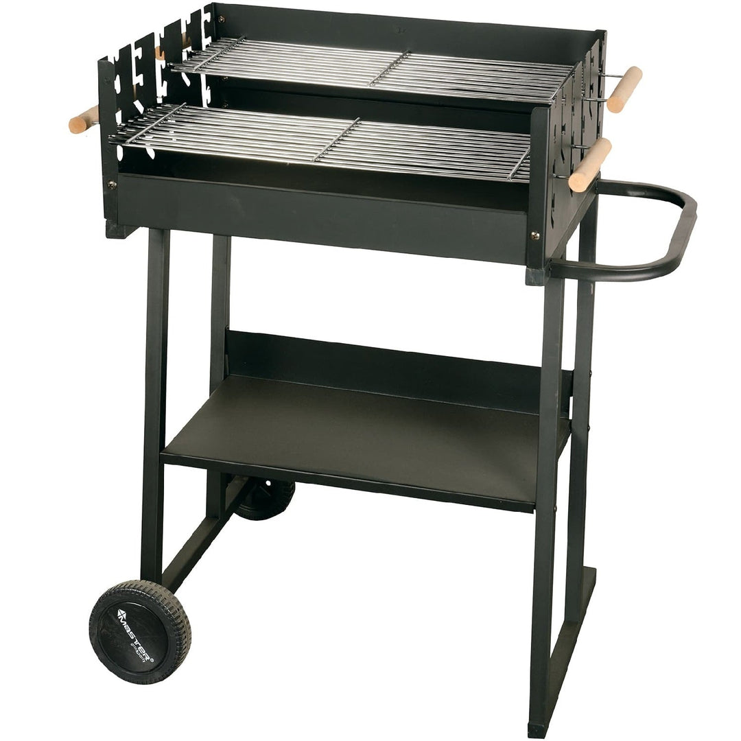 Gratar dreptunghiular pe carbuni, cu roti si raft lateral, Master Grill&Party, 59,5x44,5 cm