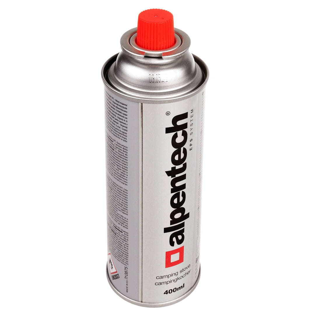 Газова касета Alpentech 380 ml, сертификат: Pi 0875, съответстваща на стандарт EN521, бутан, работен диапазон от -10°C до +40°C, IK300