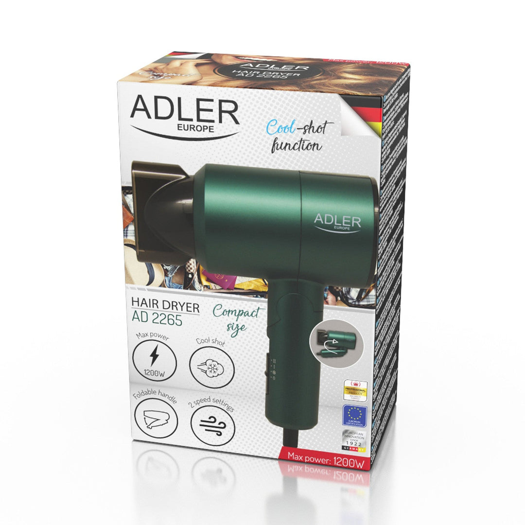 Малка сешоар Adler AD 2265 с мощност 1200 W и сгъваема дръжка