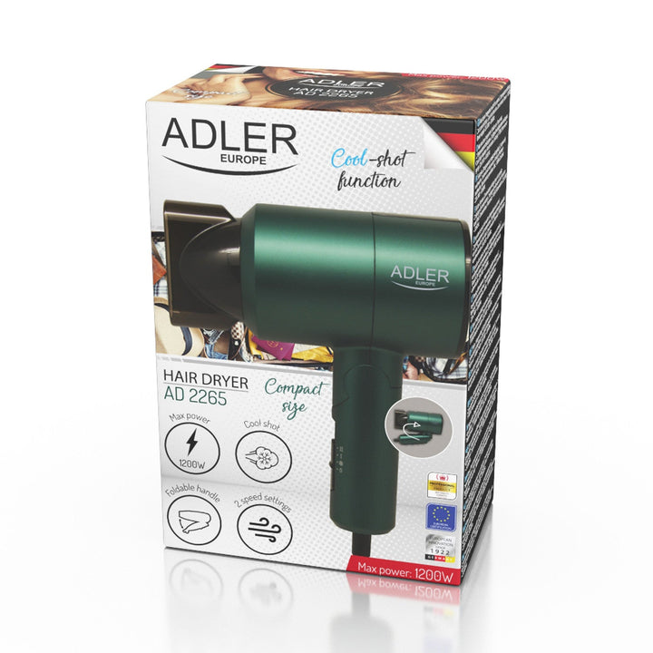 Малка сешоар Adler AD 2265 с мощност 1200 W и сгъваема дръжка