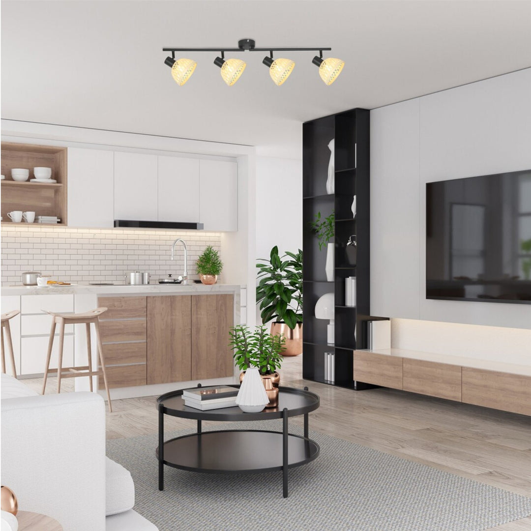 Ратанова лампа, инд.spot.E14 4xMAX15W, черна - стенна лампа