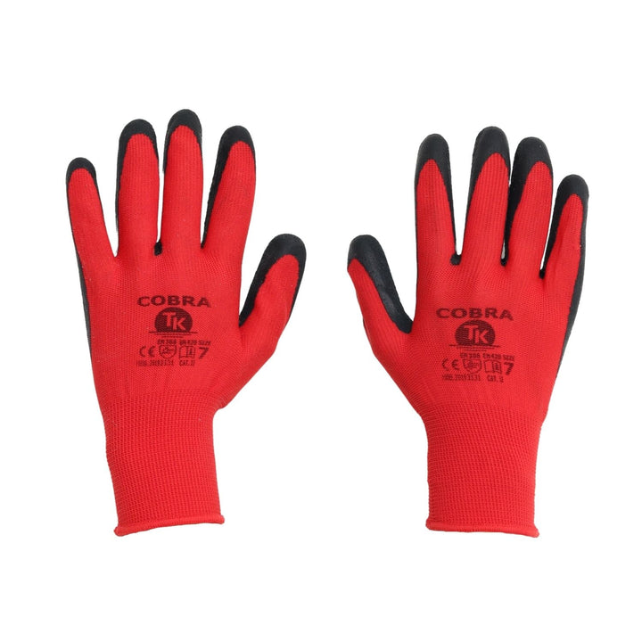 Set de 3 perechi de manusi de protectie Cobra, latex, marime M, negru-rosu
