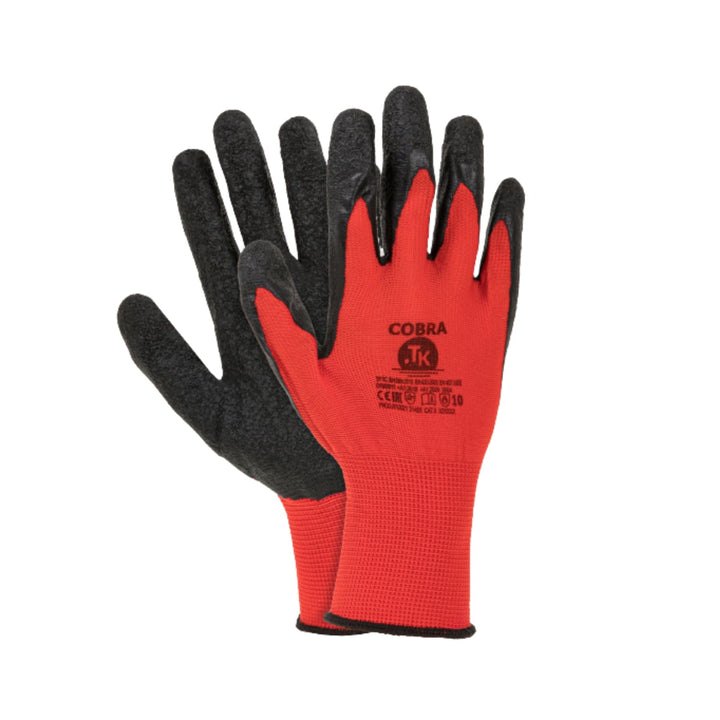 Set de 3 perechi de manusi de protectie Cobra, latex, marime L, negru-rosu