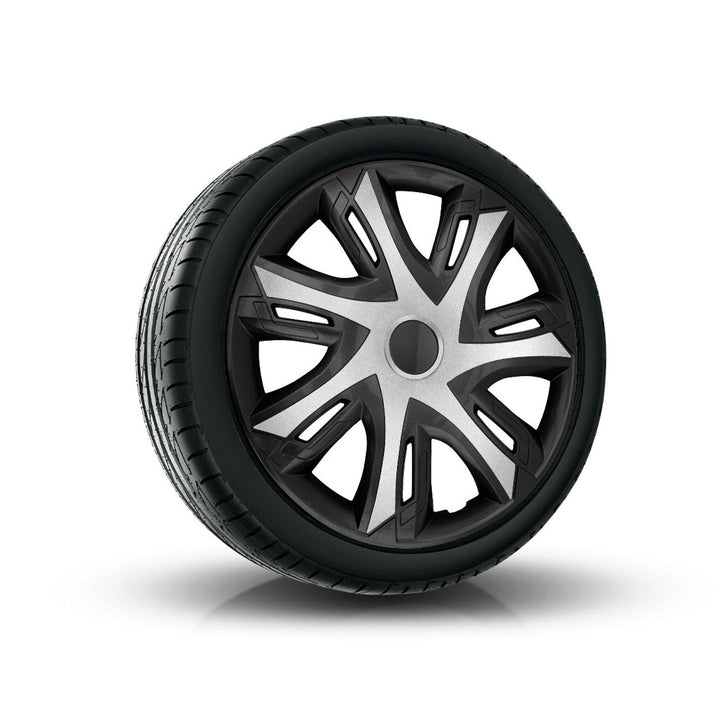 14" NRM N-Power двуцветни сребристо-черни капачки за джанти, черни и сребристи, 4 бр.