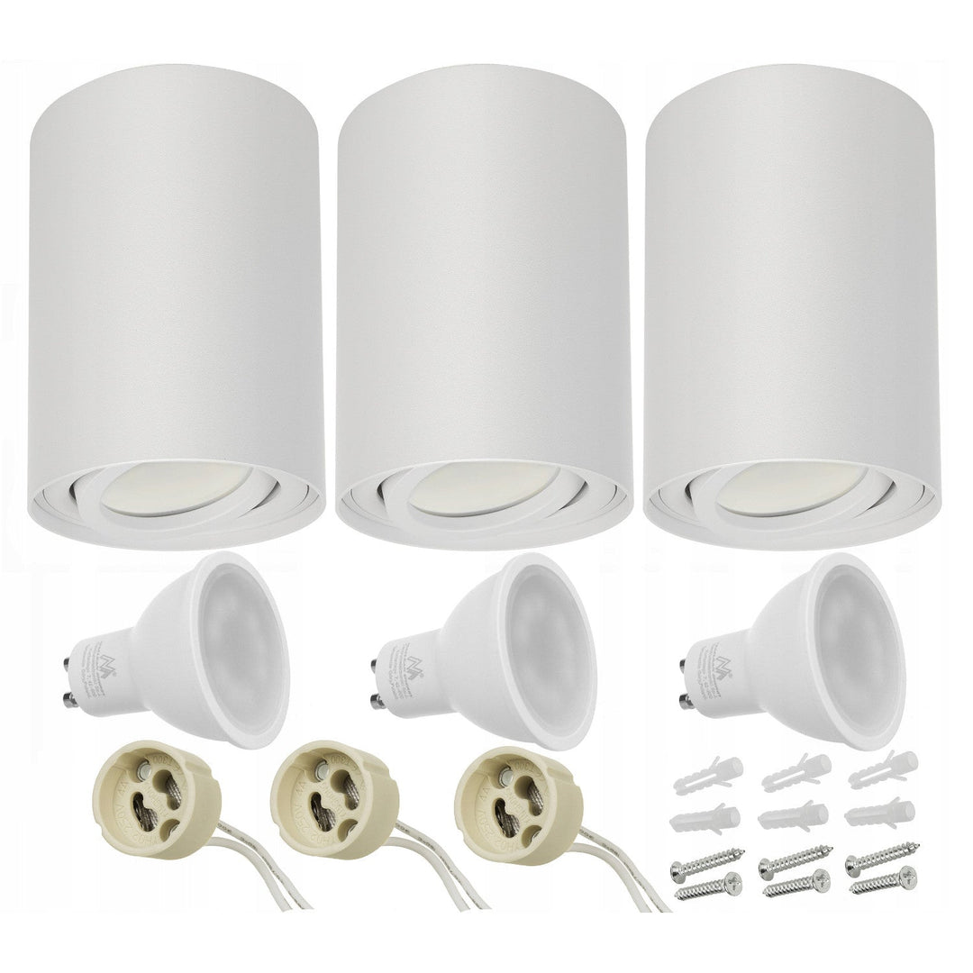 3x Maclean кръгла таванска лампа, бяла MCE422 + 3x GU10 5W 4000K LED крушка