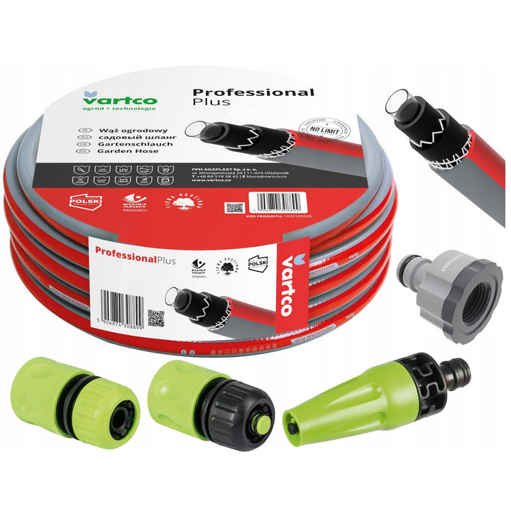 Set furtun de grădină Vartco 6 straturi 30m 1/2"  si 2 x adaptor, 1 x duza, 1 x mufa