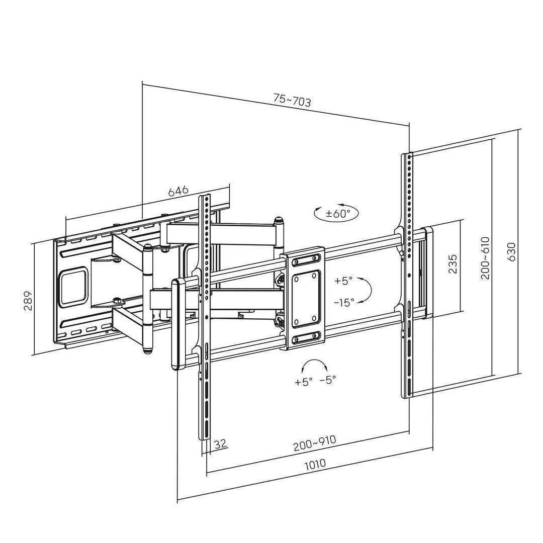 Икономичен телевизионен монтаж Maclean, макс. VESA900x600, 60-120", 120 кг, черен, MC-482