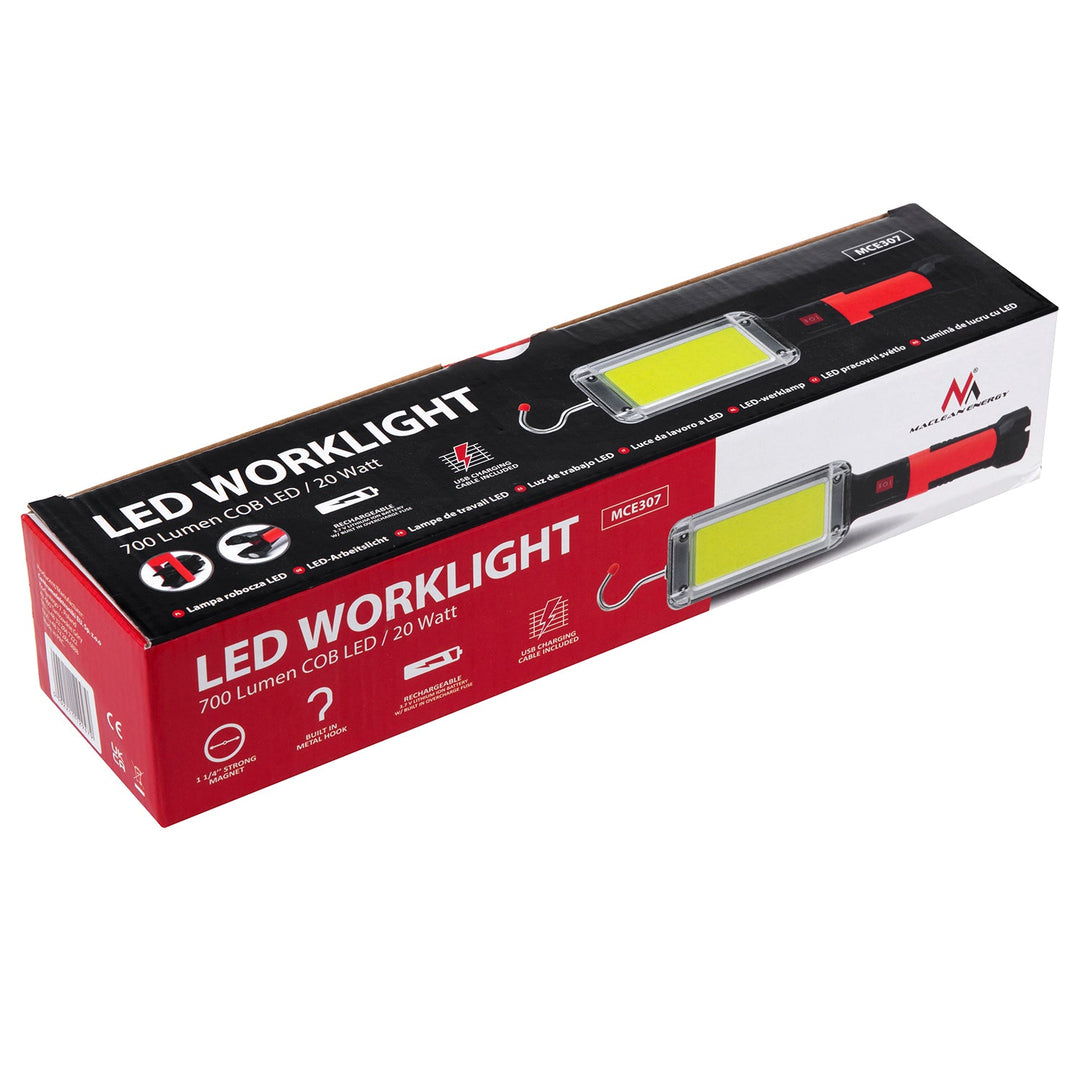 Магнитна работилница лампа Maclean COB, 2x1200mAh, 700lm, USB Type-C/Micro USB, MCE307