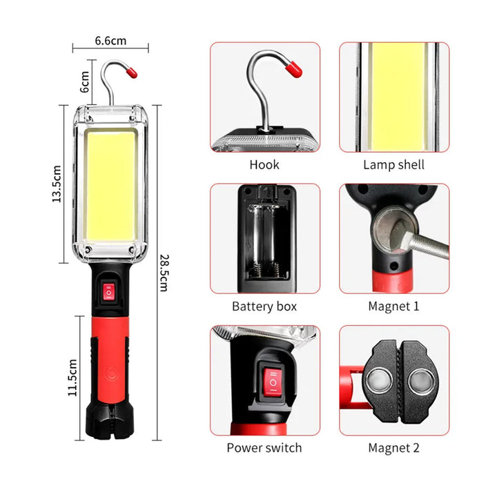 Магнитна работилница лампа Maclean COB, 2x1200mAh, 700lm, USB Type-C/Micro USB, MCE307