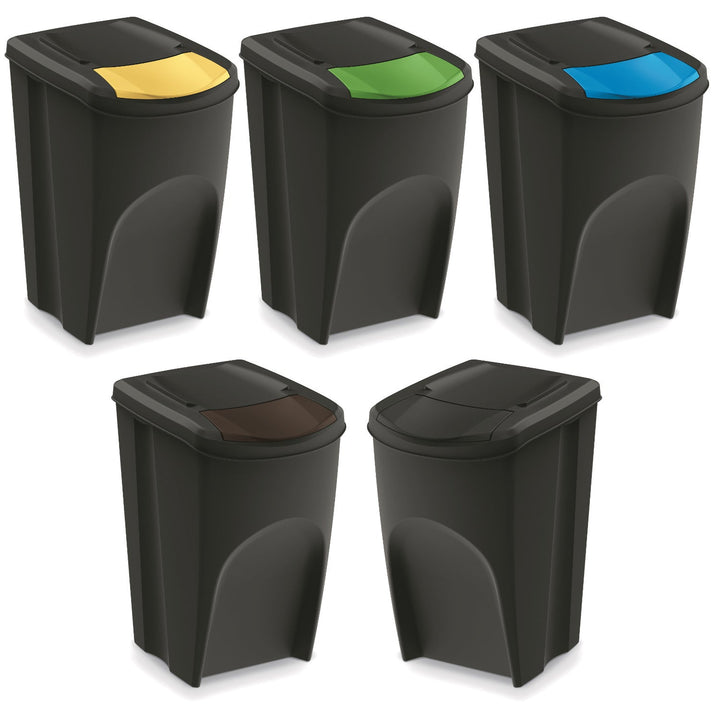 Set 5 cosuri pentru colectare selectiva Prosperplast, Sortibox, 35 L, negru