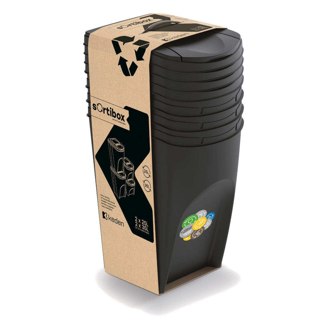 Set 4 cosuri pentru colectare selectiva, 2 x 25 L si 2 x 35 L, negru