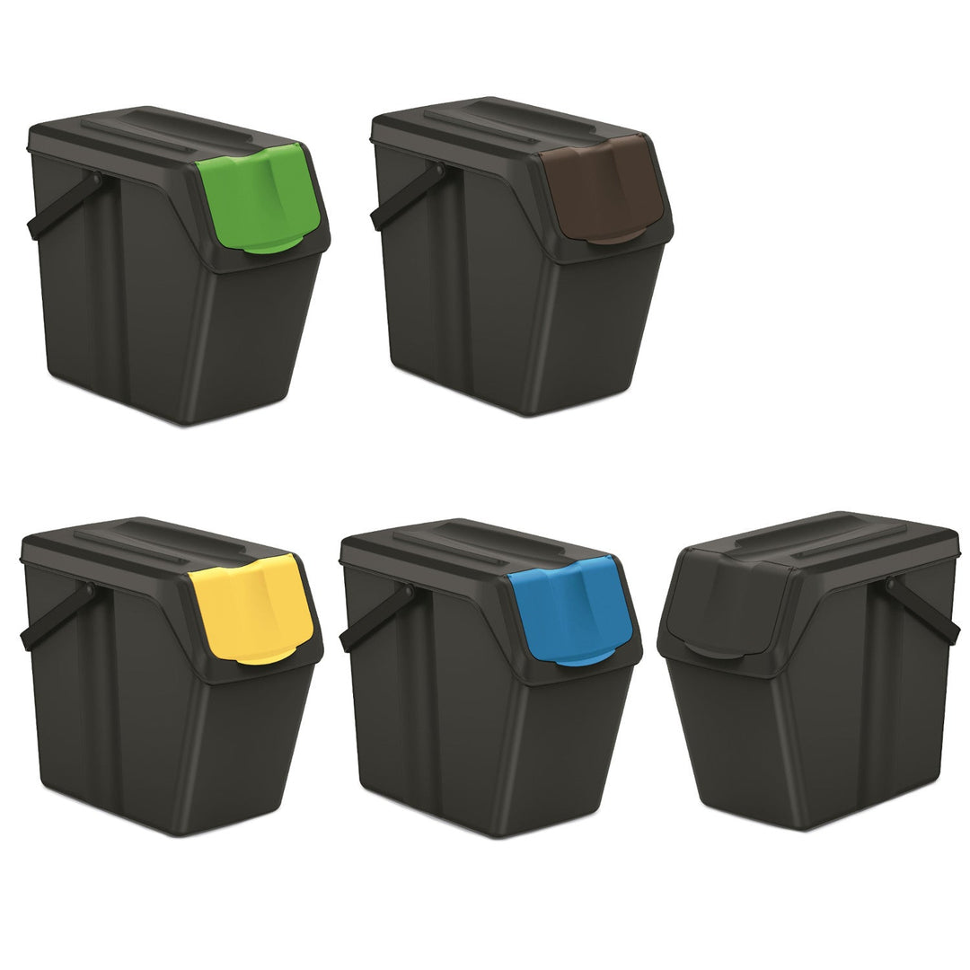 Set 5 cosuri pentru colectare selectiva Prosperplast, Sortibox, 40 x 24 x 38 cm, 25 L, negru