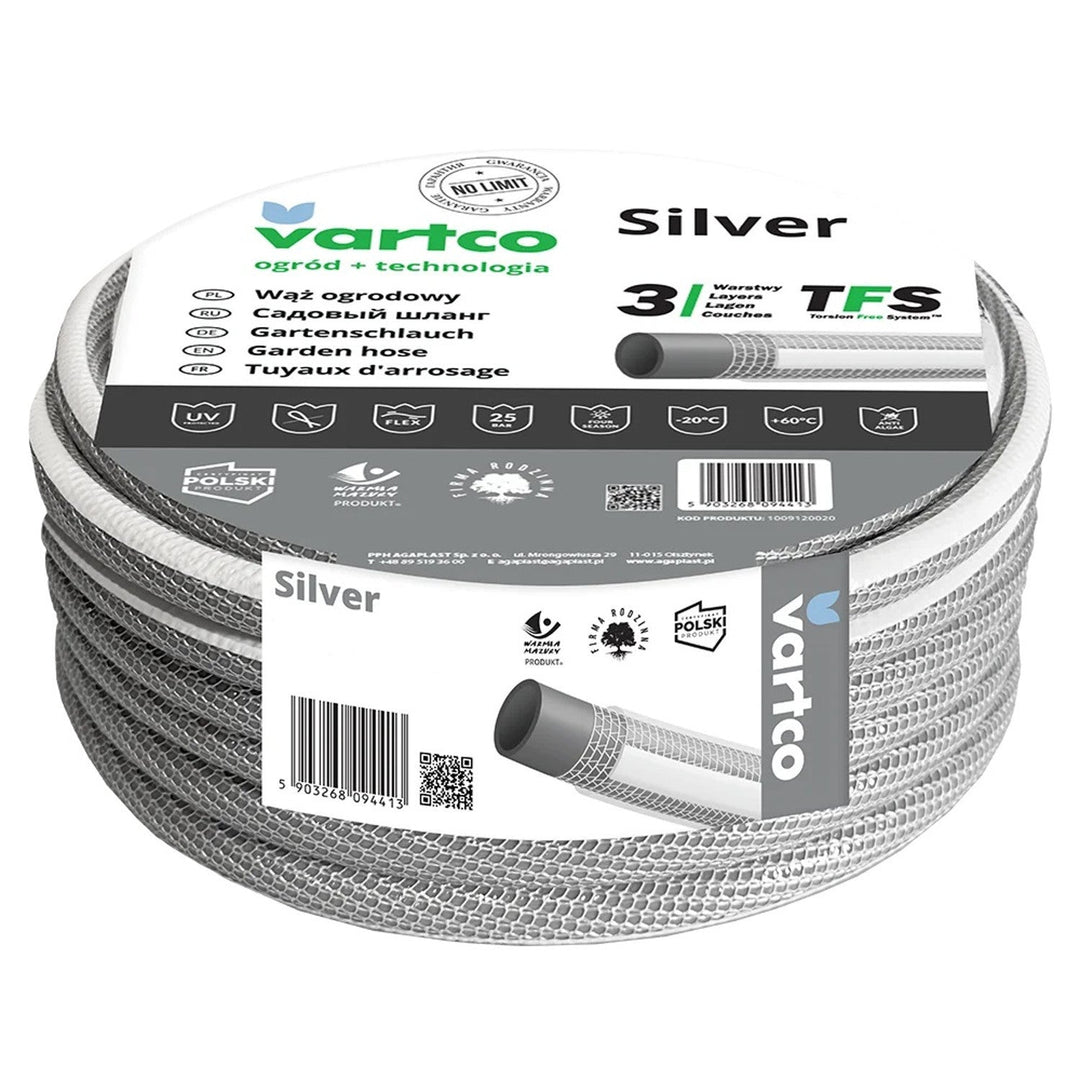 Furtun de grădină Vartco Silver TFS, 3 straturi, 3/4", 30m, gri - alb
