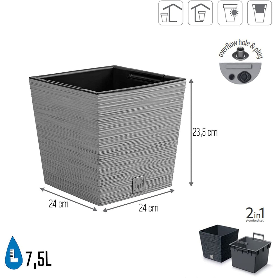 Просперпласт Furu Square Low DFS240-422U саксия с вложка – цвят бетон (сив)
