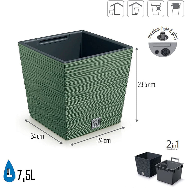 Просперпласт Furu Square Low DFS240-5615C саксия с вложка – цвят земно зелено