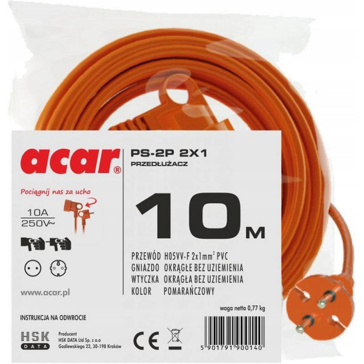 ACAR УДЪЛЖИТЕЛЕН КАБЕЛ ЗА ГРАДИНА 2x1,5 250V/16A 10M оранжев M01905
