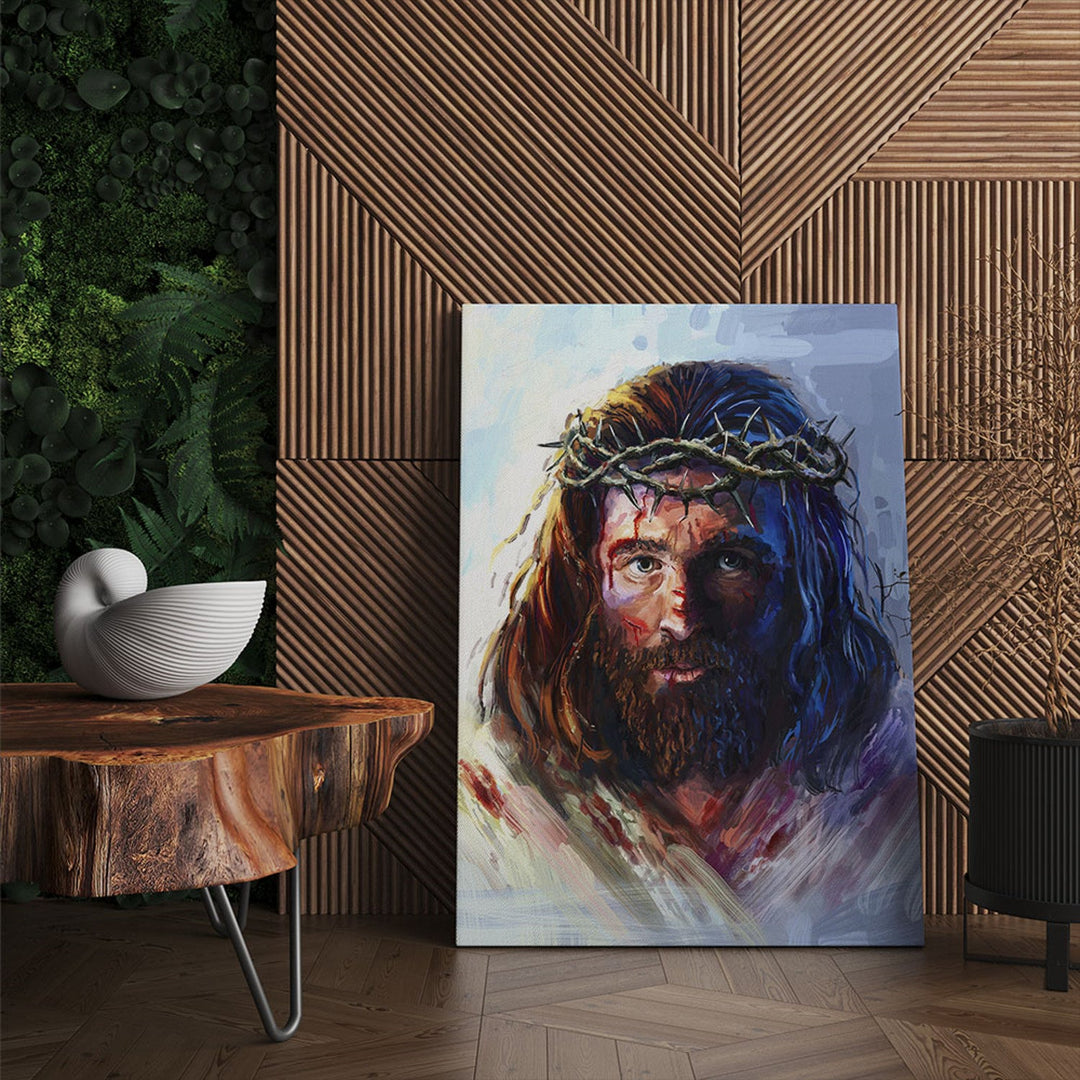 Платно с изображение на Исус Христос с трънен венец, 50x70 см