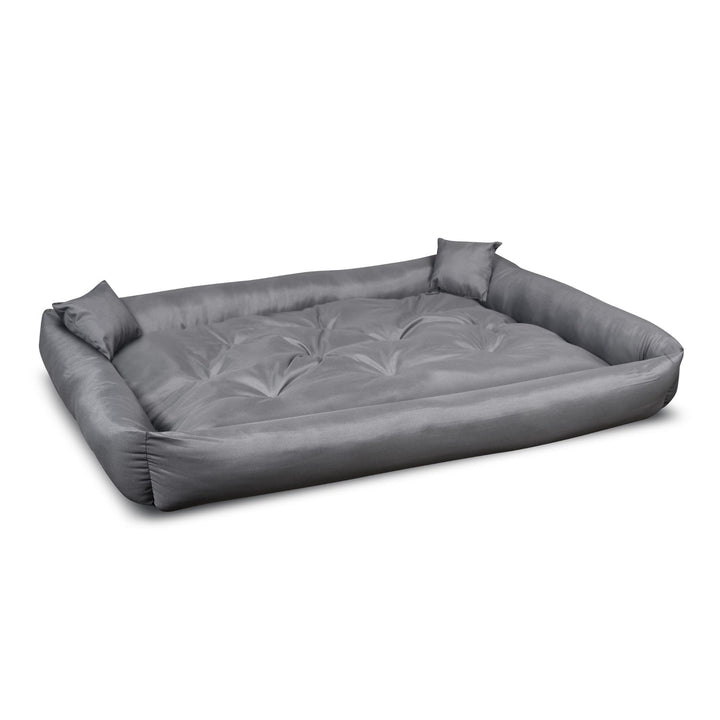 Pat pentru caini si pisici, din microfibra, 75 x 65 cm, gri inchis, 2 perne incluse