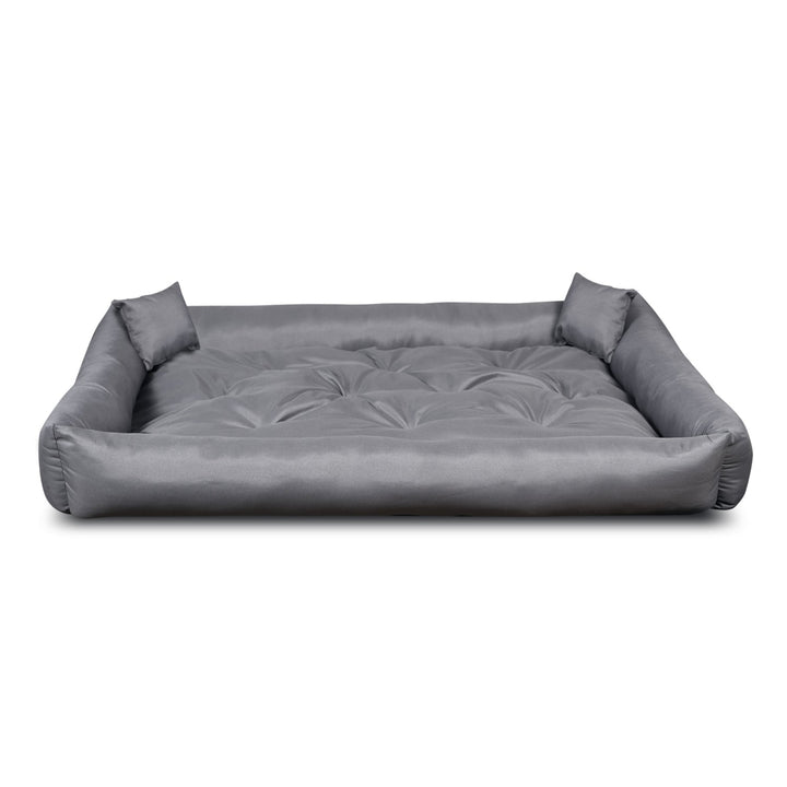 Pat pentru caini si pisici, din microfibra, 75 x 65 cm, gri inchis, 2 perne incluse