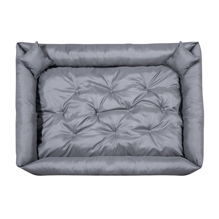 Pat pentru caini si pisici, din microfibra, 100 x 75 cm, gri inchis, 2 perne incluse