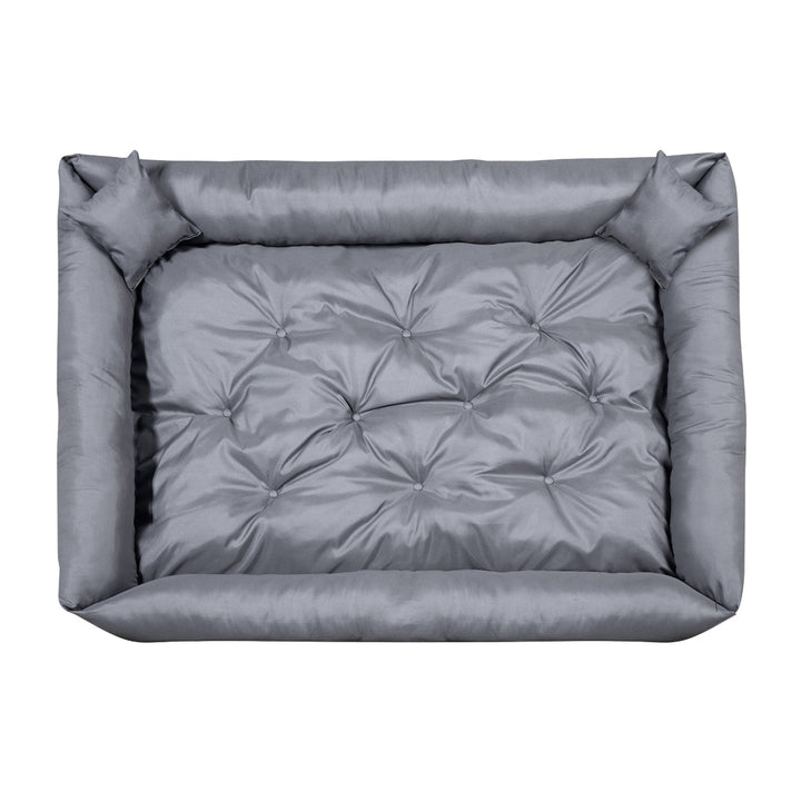Pat pentru caini si pisici, din microfibra, 115 x 95 cm, gri inchis, 2 perne incluse