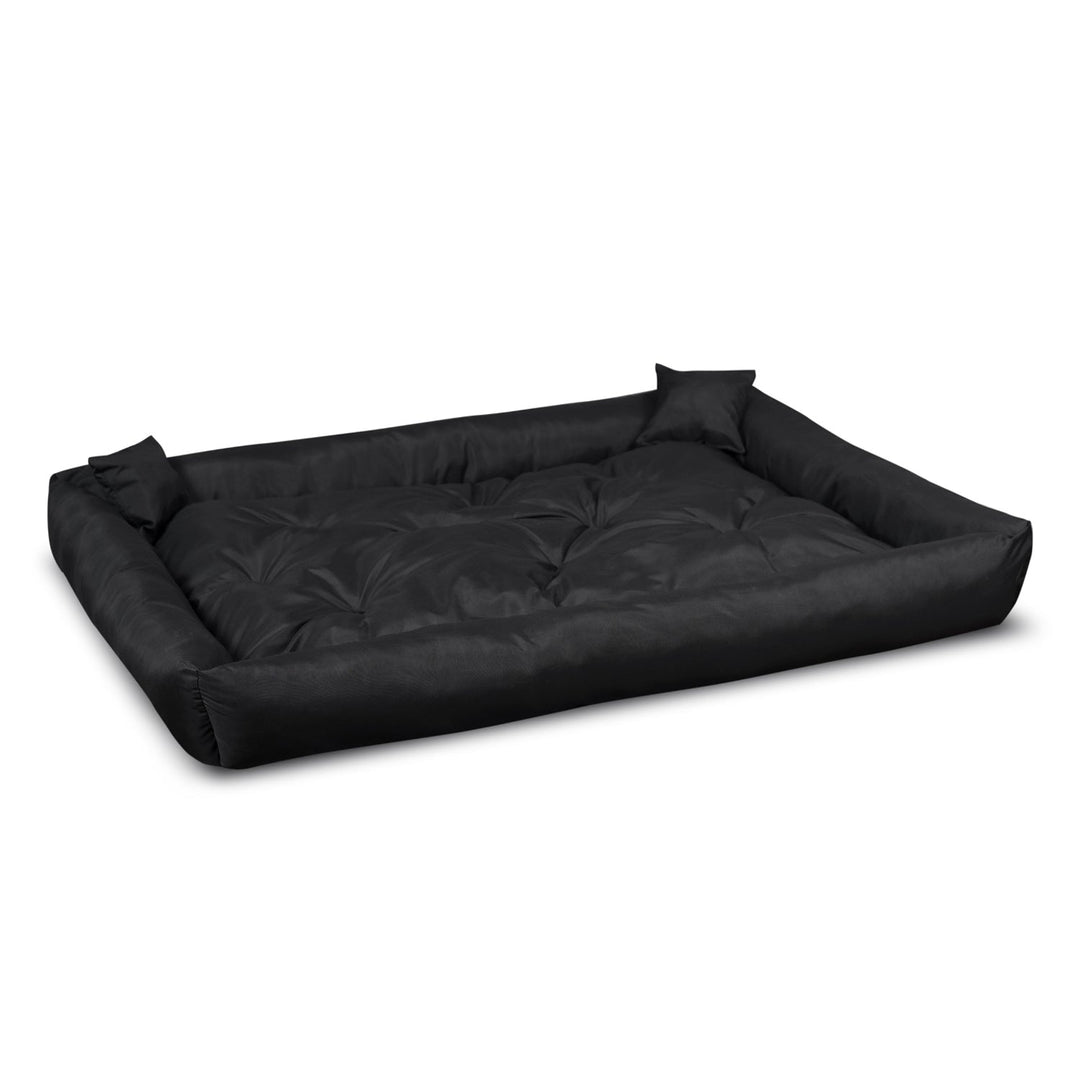 Pat pentru caini si pisici, din microfibra, 75 x 65 cm, negru, 2 perne incluse