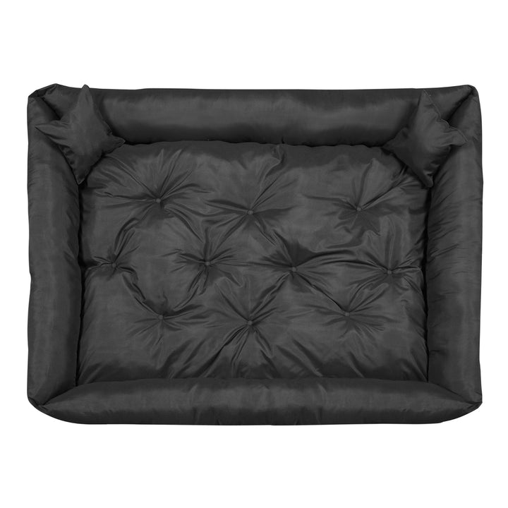 Pat pentru caini si pisici, din microfibra, 75 x 65 cm, negru, 2 perne incluse