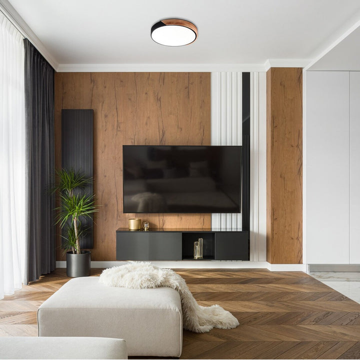 Рабалукс Maple 3528 плафон, матово черно, 24W, метал и дърво