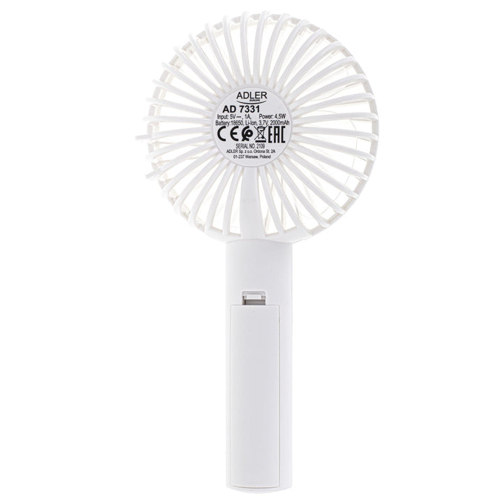Mini ventilator, Adler, Portabil, 9 cm 3,5” USB, alb