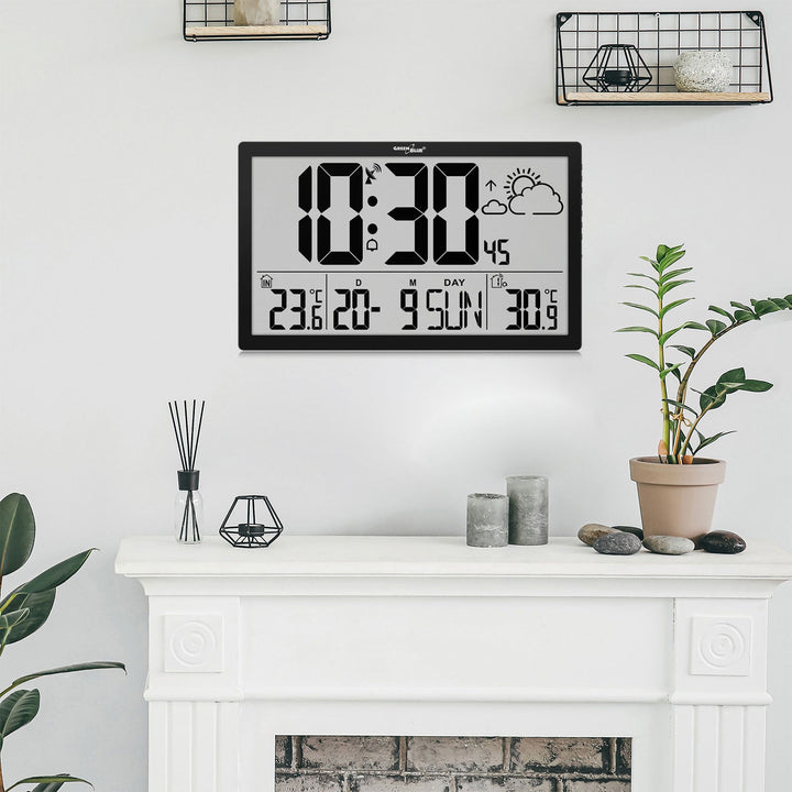 GreenBlue екстра голям LCD стенен часовник, температура, дата, GB218