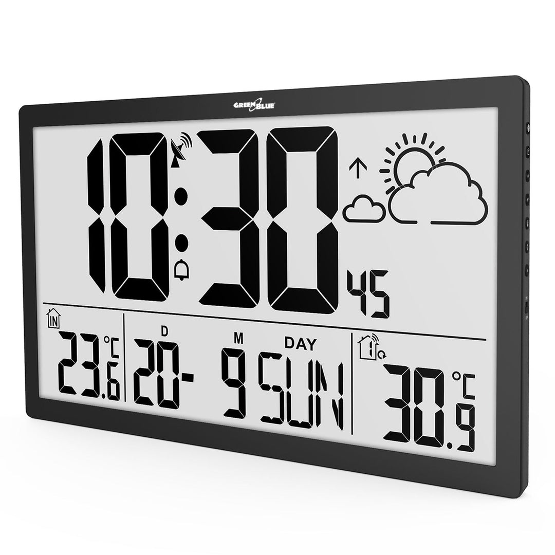 GreenBlue екстра голям LCD стенен часовник, температура, дата, GB218