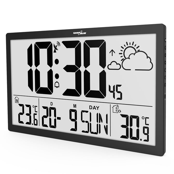 GreenBlue екстра голям LCD стенен часовник, температура, дата, GB218