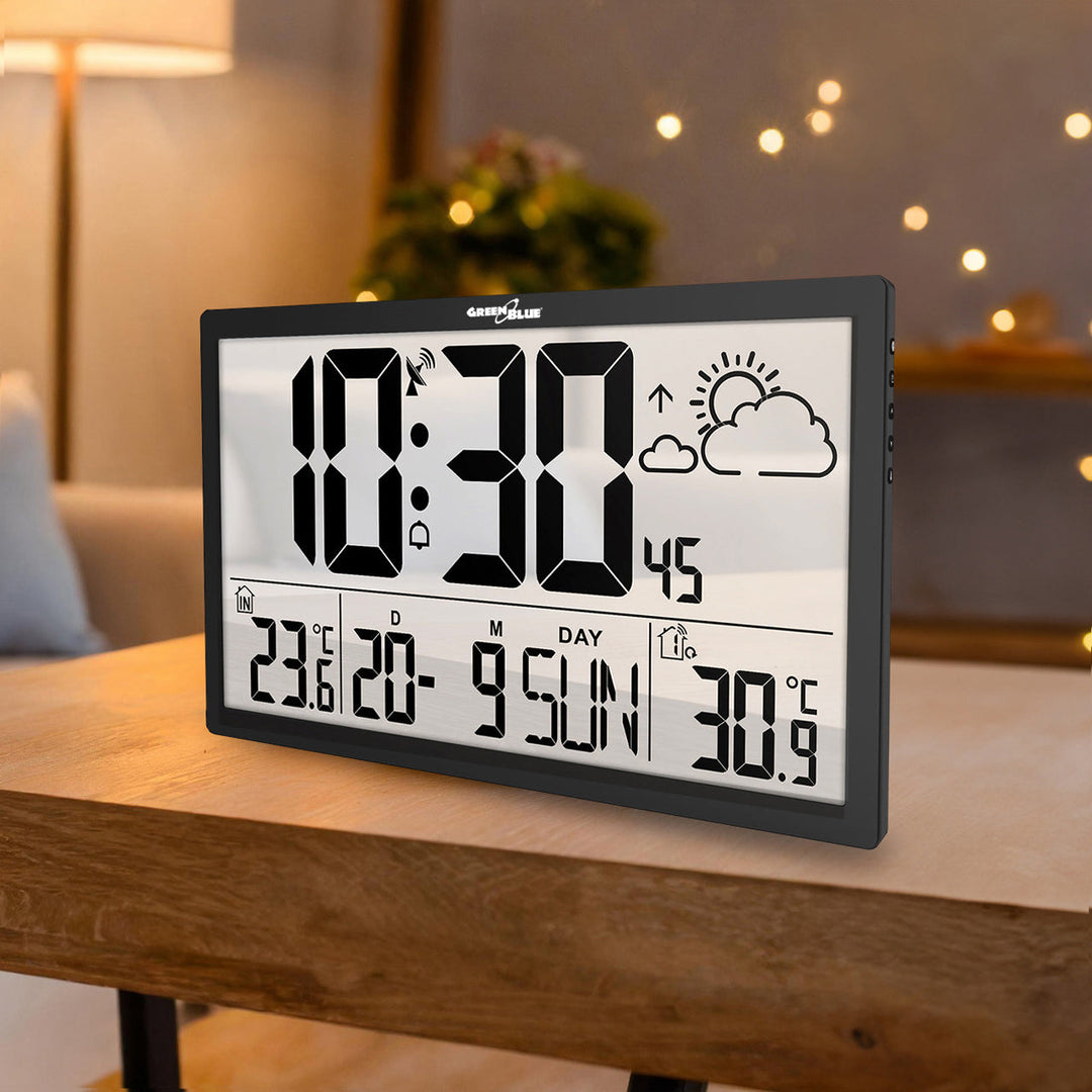 GreenBlue екстра голям LCD стенен часовник, температура, дата, GB218