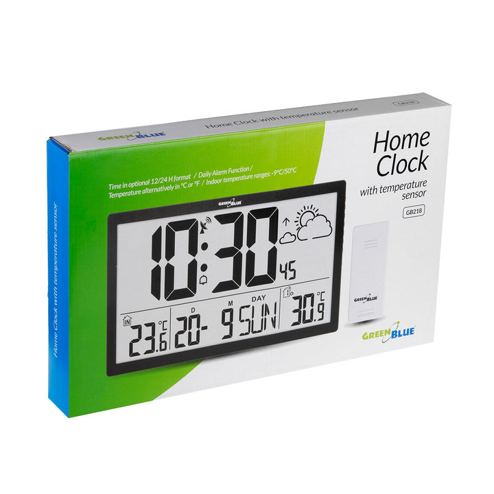 GreenBlue екстра голям LCD стенен часовник, температура, дата, GB218
