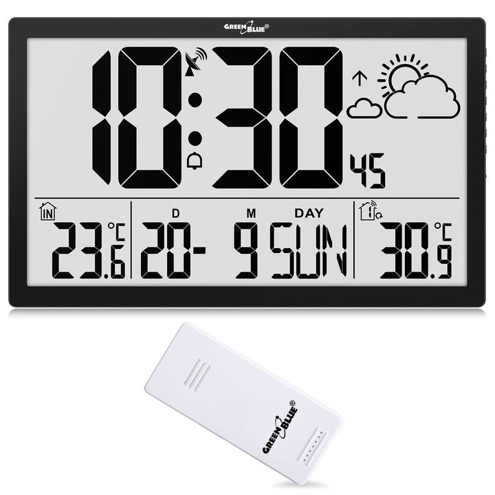 GreenBlue екстра голям LCD стенен часовник, температура, дата, GB218