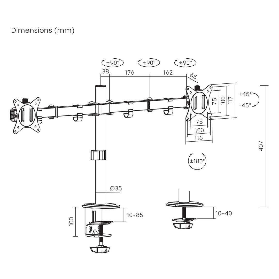 Маклин монтаж за 2 монитора, VESA 75x75 и 100x100, 17-32", 2x 9 кг, MC-754N