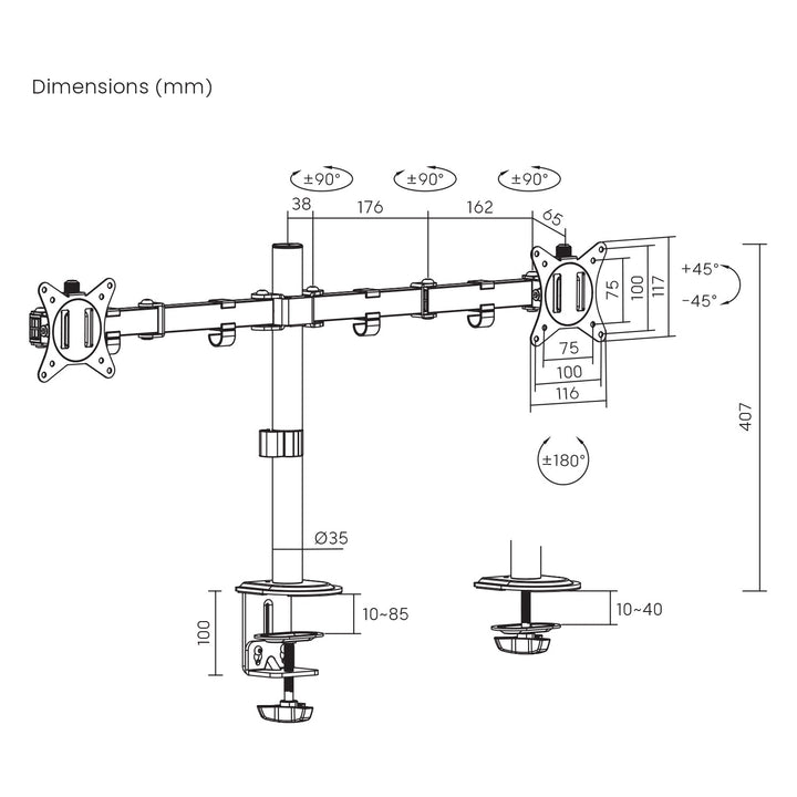 Маклин монтаж за 2 монитора, VESA 75x75 и 100x100, 17-32", 2x 9 кг, MC-754N