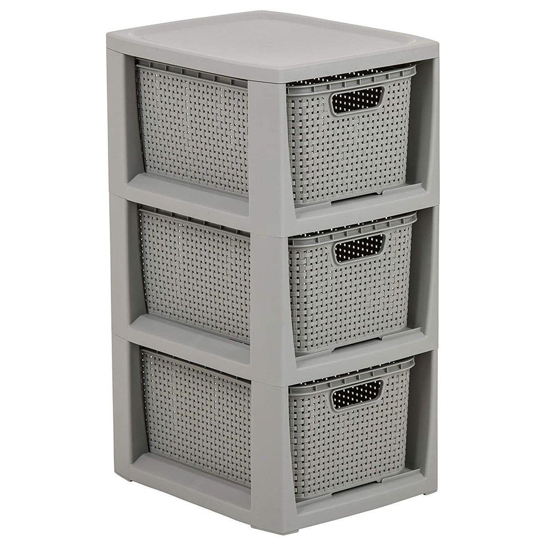 BranQ Ратанова стойка с 3 кошници, сива, 3x7л